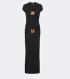 Jean Paul Gaultier Leather-trimmed jersey maxi dress