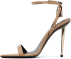 TOM FORD Beige Shiny Padlock Pointy Naked Heeled Sandals