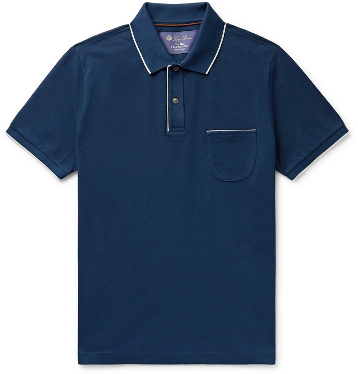 Photo: Loro Piana - Contrast-Tipped Stretch-Cotton Piqué Polo Shirt - Blue