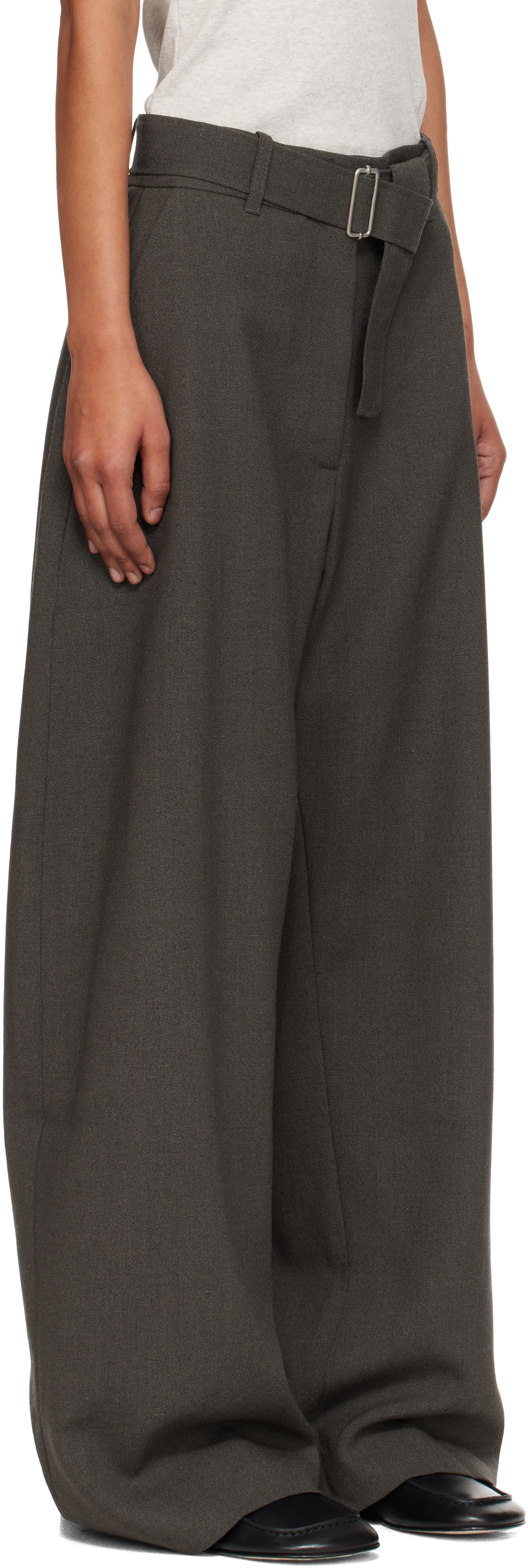 Studio Nicholson Taupe Belted Round Leg Trousers