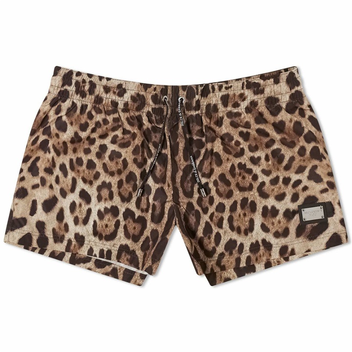 Photo: Dolce & Gabbana Men's Leopard Print Swim Shorts in Brown