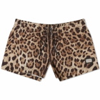 Dolce & Gabbana Men's Leopard Print Swim Shorts in Brown