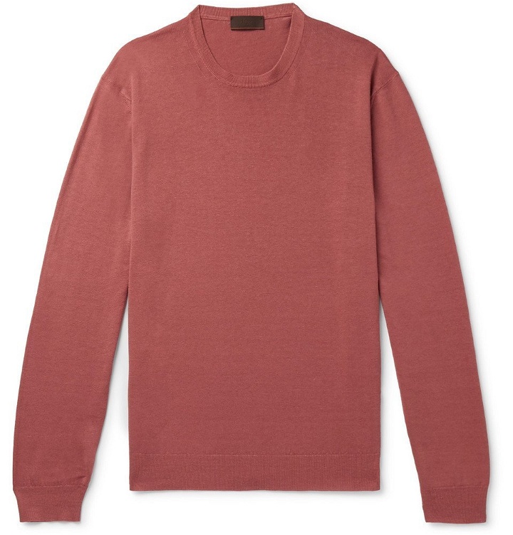 Photo: Altea - Slim-Fit Linen and Cotton-Blend Sweater - Red