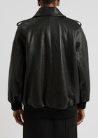 Alexander Mcqueen Padded Grained Leather Aviator Jacket Black