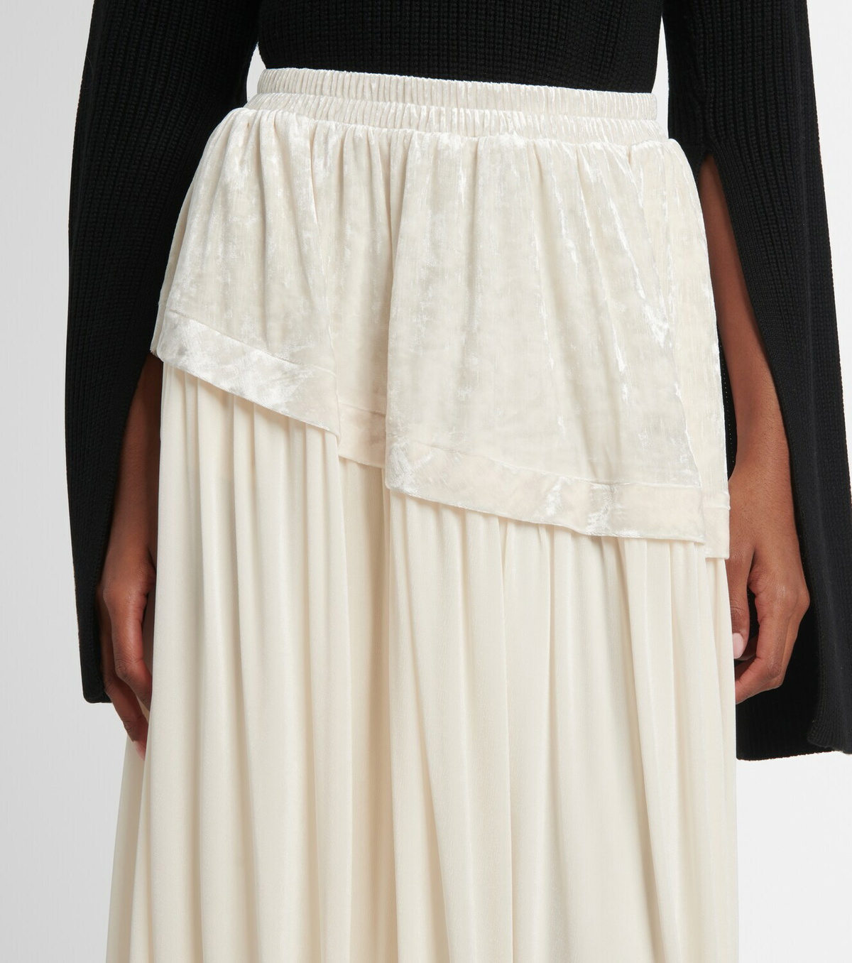 Xu Zhi Layered velvet-trimmed midi skirt