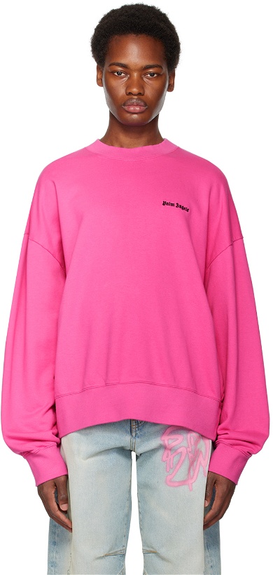 Photo: Palm Angels Pink Embroidered Sweatshirt