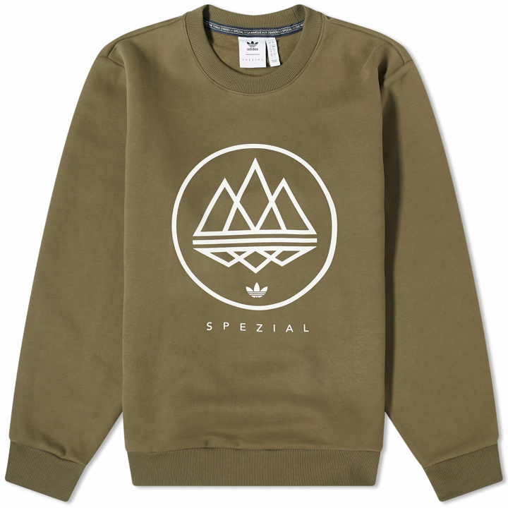 Photo: Adidas Statement Men's Adidas SPZL Modtrefoil Crew in Olive Strata