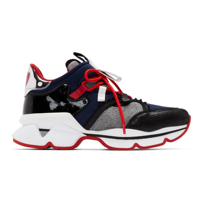 Photo: Christian Louboutin Black and Navy Red-Runner Flat Sneakers