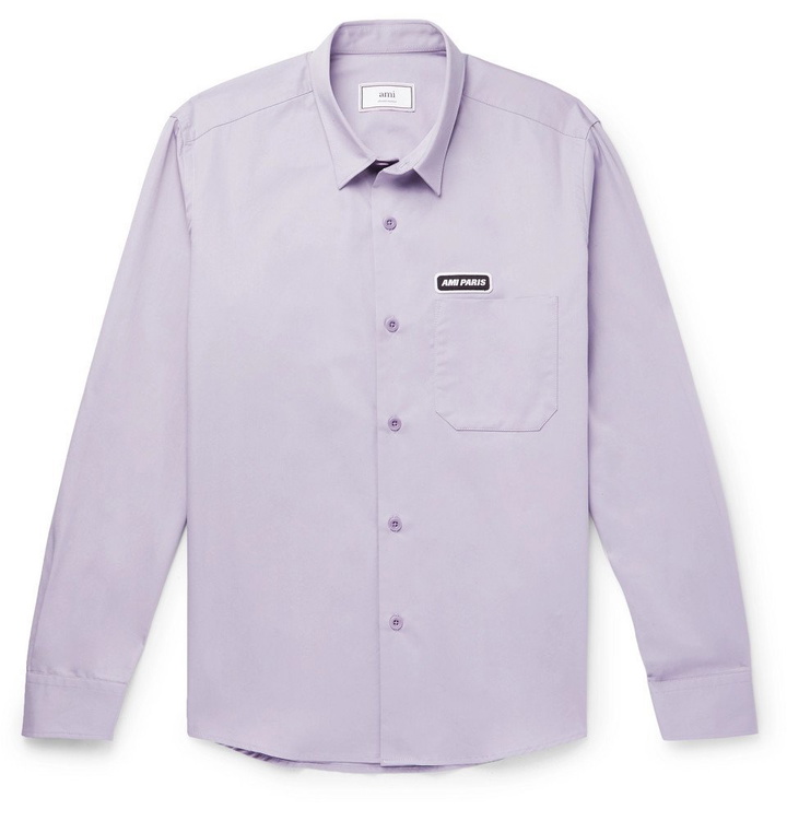 Photo: AMI - Logo-Appliquéd Cotton-Twill Shirt - Men - Lilac