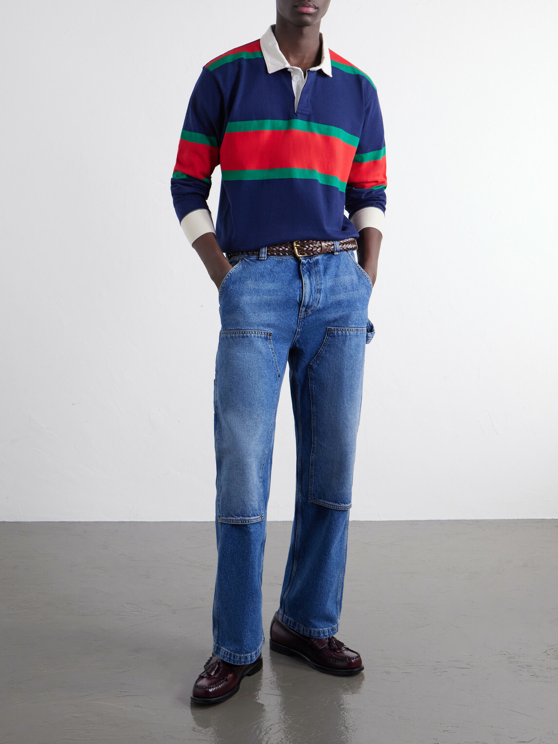 Drake's - Striped Twill-Trimmed Cotton-Jersey Polo Shirt - Blue