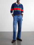 Drake's - Striped Twill-Trimmed Cotton-Jersey Polo Shirt - Blue