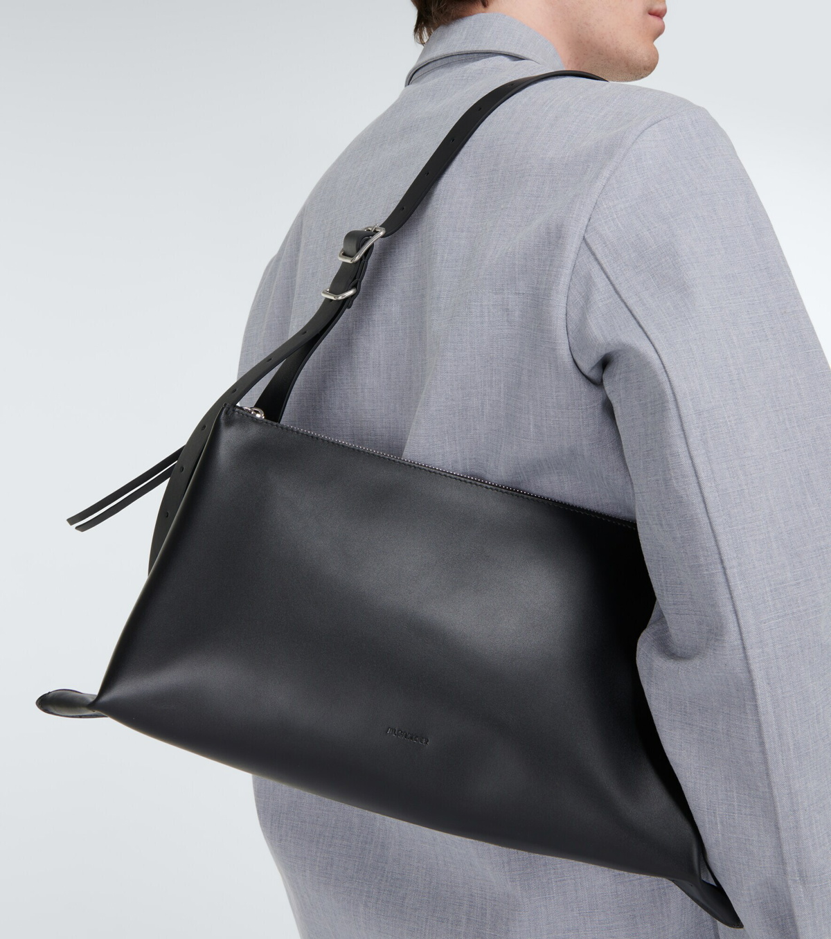 Utility Cotton Canvas Shoulder Bag in Grey - Jil Sander