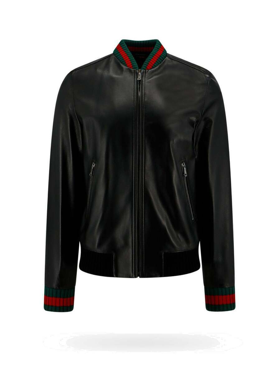 24AW new/GUCCI ダブルGラメツイードジャケット Jacket Black GG embossed leather jacket in black | GUCCI® US