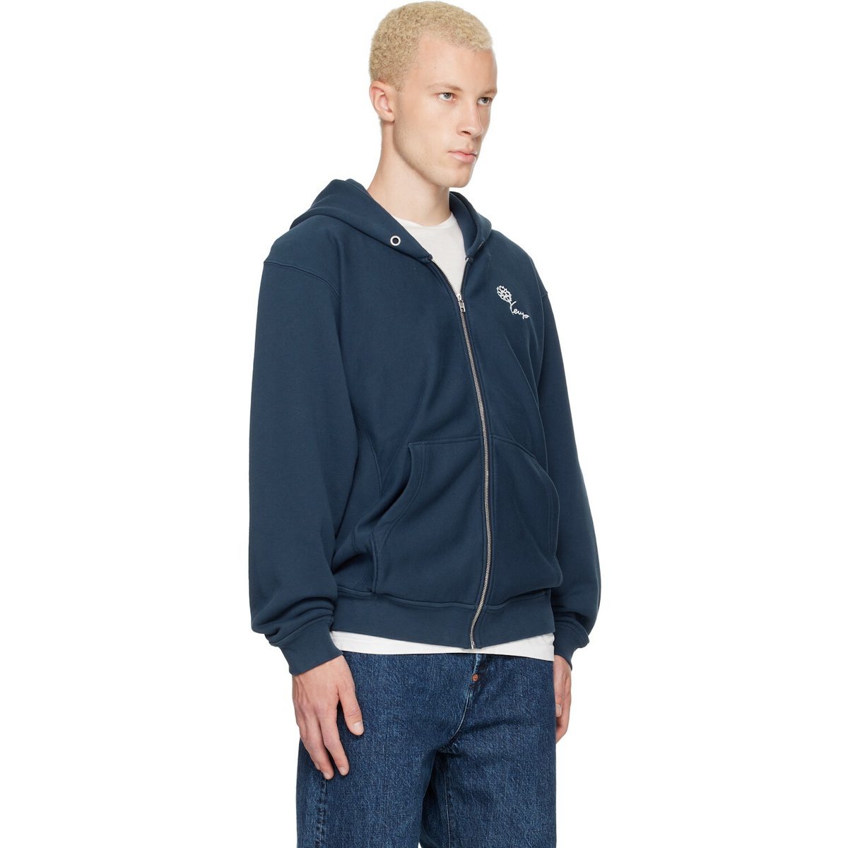 Kenzo Navy Kenzo Paris 'KENZO Tulip' Embroidered Zip Up Hoodie