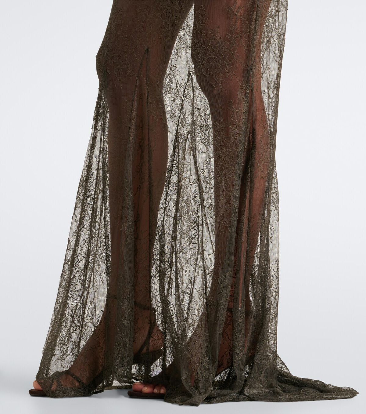 De La Vali Eldra ruched lace-trimmed satin maxi dress
