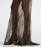 De La Vali Eldra ruched lace-trimmed satin maxi dress