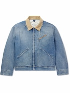 Maison Margiela - Distressed Corduroy-Trimmed Denim Jacket - Blue