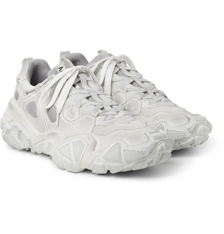 Photo: Acne Studios - Boltzer Distressed Rubber-Trimmed Suede and Mesh Sneakers - White