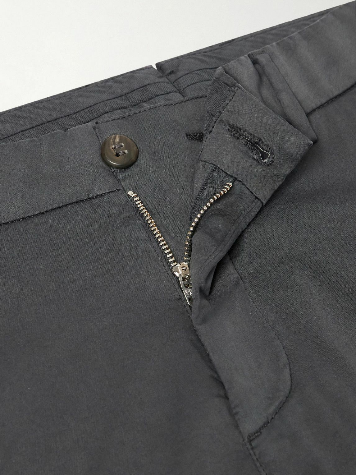 Eleventy - Straight-Leg Pleated Stretch Cotton and Silk-Blend Trousers - Gray