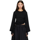 Y-3 Black Wool Cinched Drape Long Sleeve T-shirt
