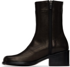 AMOMENTO Black Leather Ankle Boots