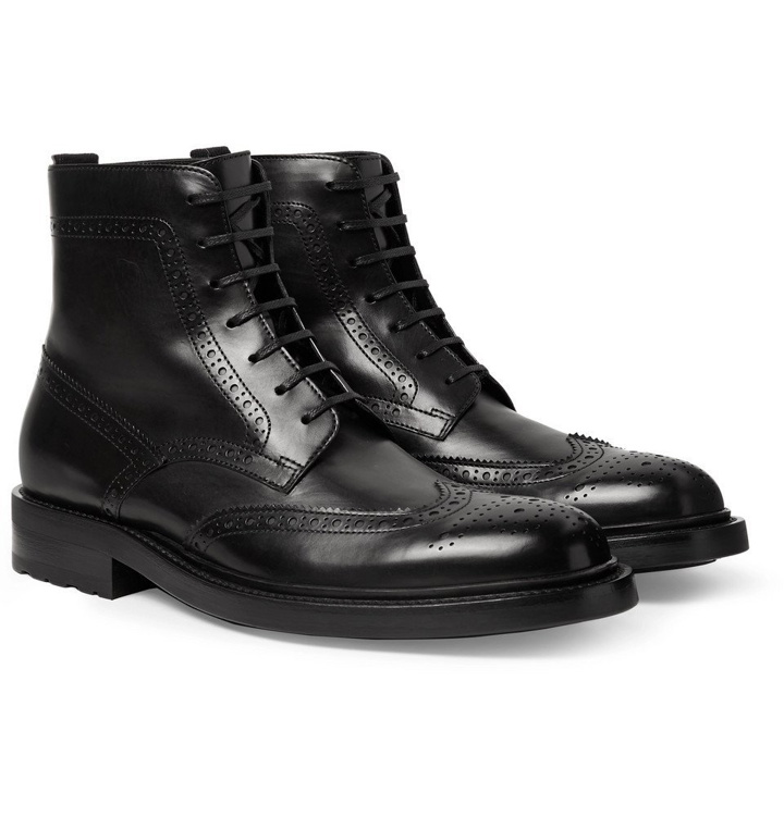 Photo: SAINT LAURENT - Polished-Leather Wingtip Brogue Boots - Black