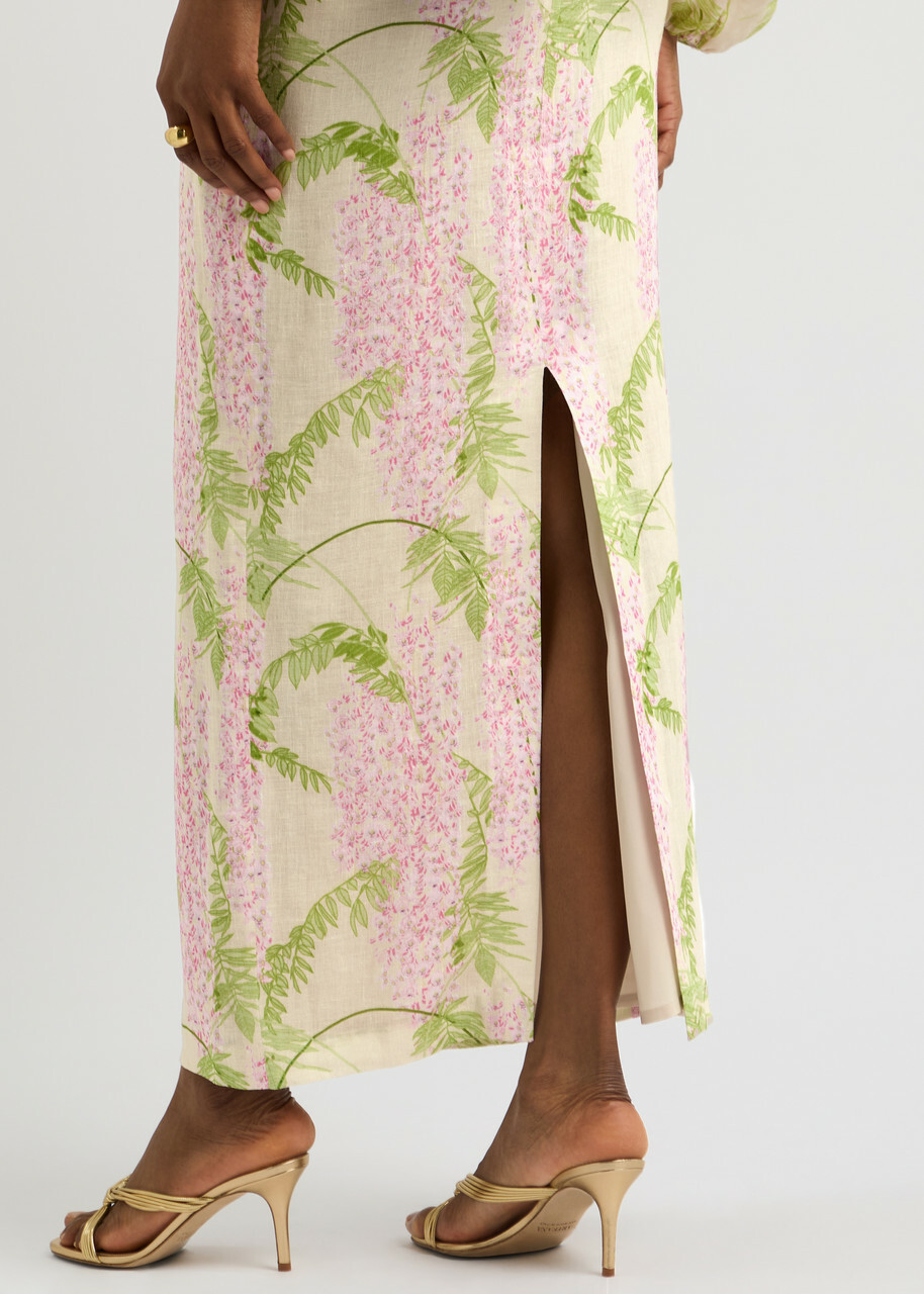 Bernadette Norma Floral-print Linen Maxi Skirt Beige