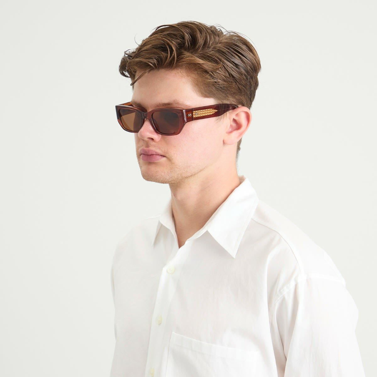Bottega Veneta Eyewear Bottega Veneta BV1400S Intrecciato Wirecore Sunglasses in Brown 