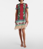 La DoubleJ Swing feather-trimmed silk minidress