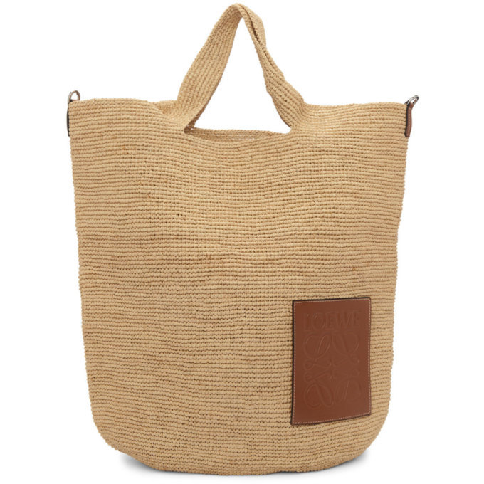 LOEWE, Slit Large Raffia Tote in Tan