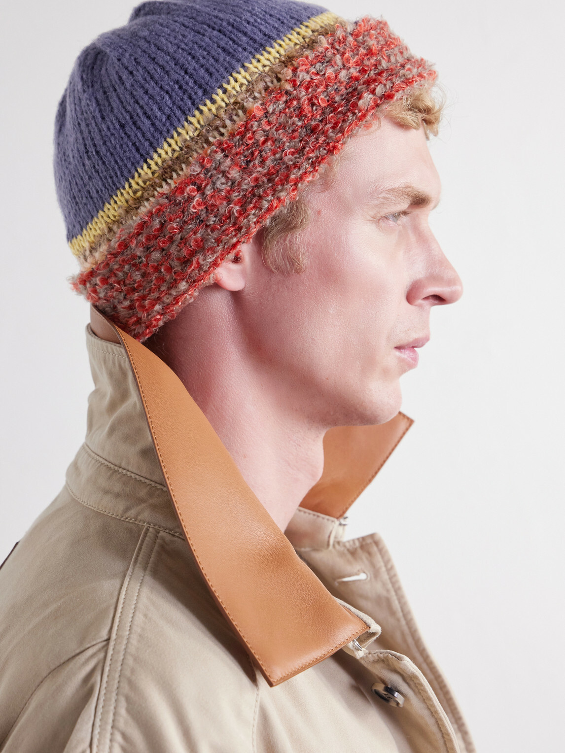 KAPITAL - Bouclé-Trimmed Knitted Mélange Beanie - Blue