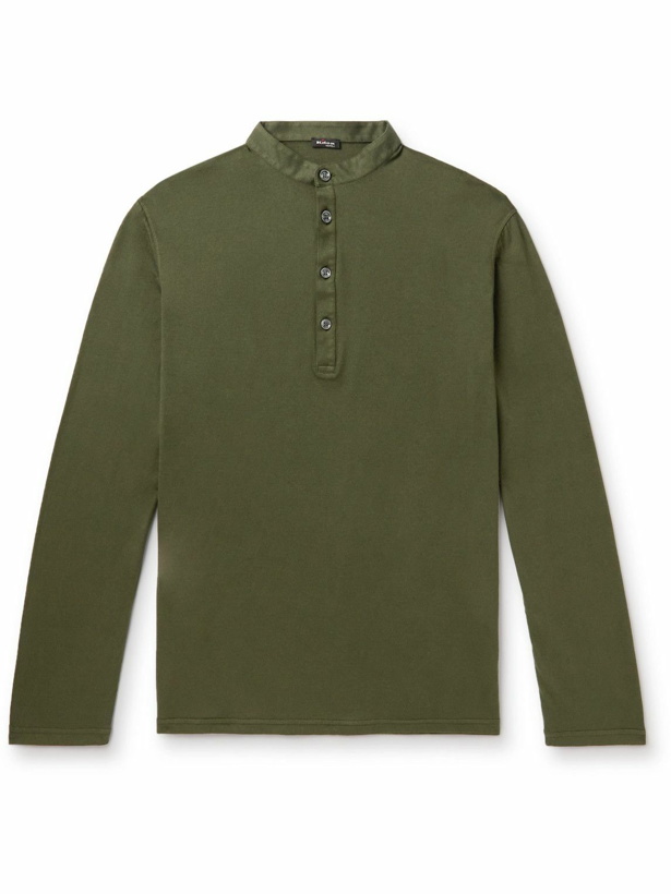 Photo: Kiton - Cotton and Cashmere-Blend Jersey Henley T-Shirt - Green
