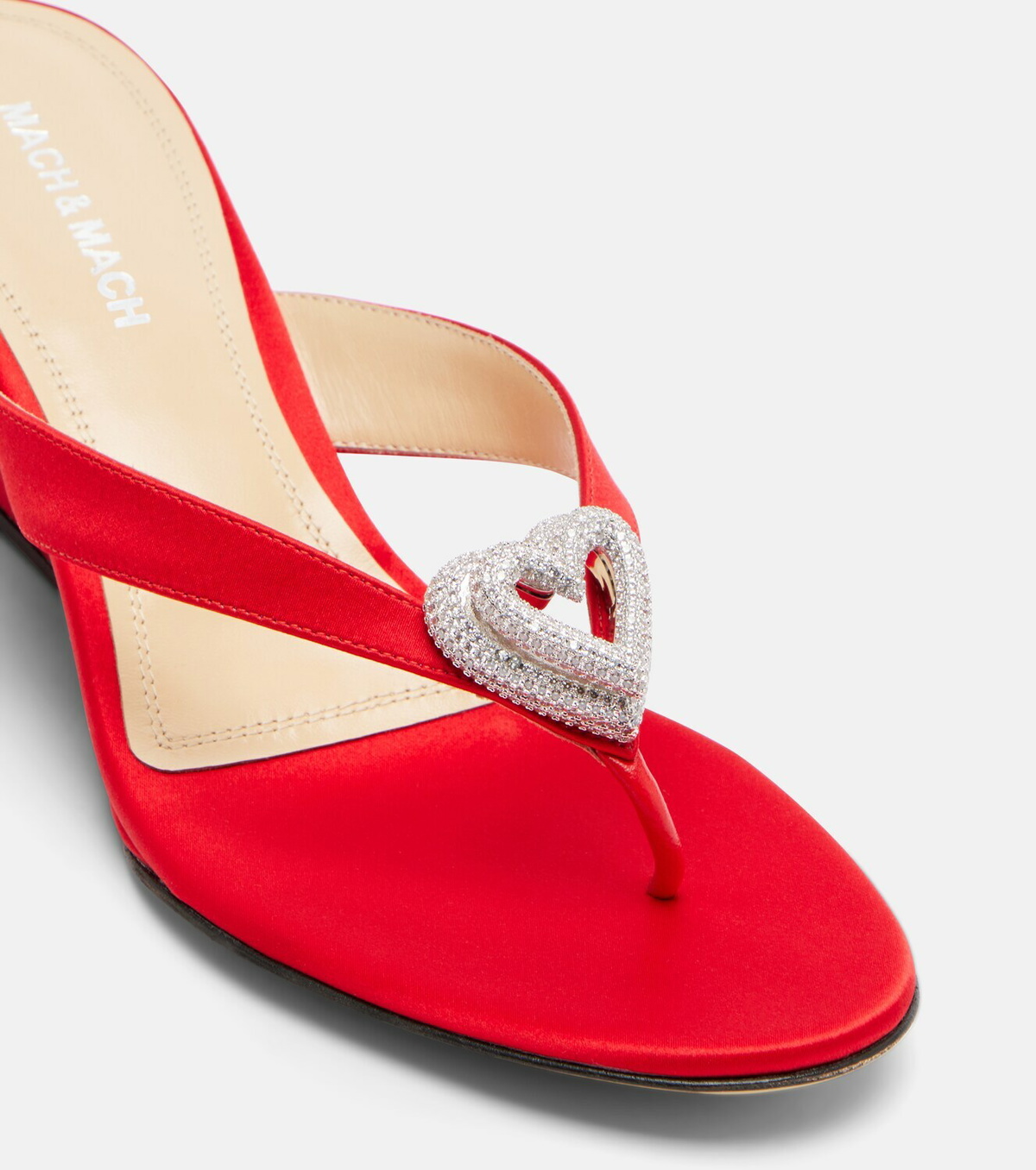 Mach & Mach Double Heart satin wedge thong sandals