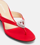 Mach & Mach Double Heart satin wedge thong sandals