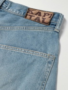 KAPITAL - Straight-Leg Appliquéd Distressed Denim Shorts - Blue