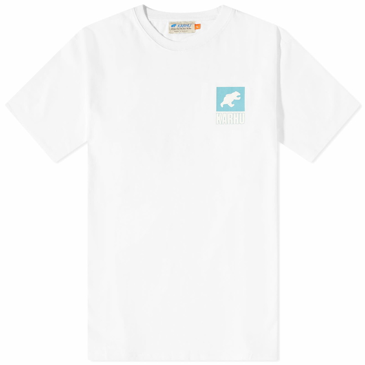 Photo: Karhu Men's Sport Bear Logo T-Shirt in Bright White/Reef Waters