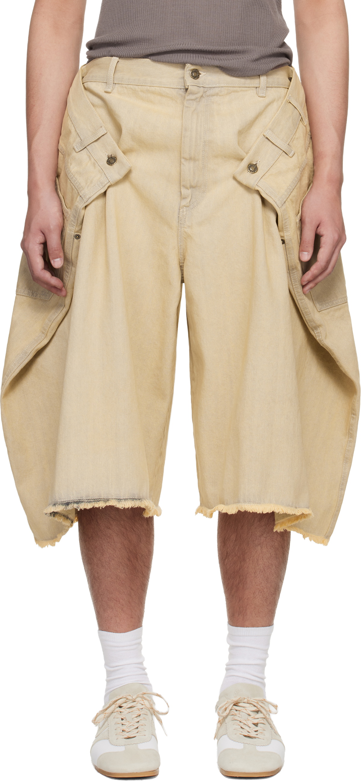 LU'U DAN Off-White Maxi Denim Shorts