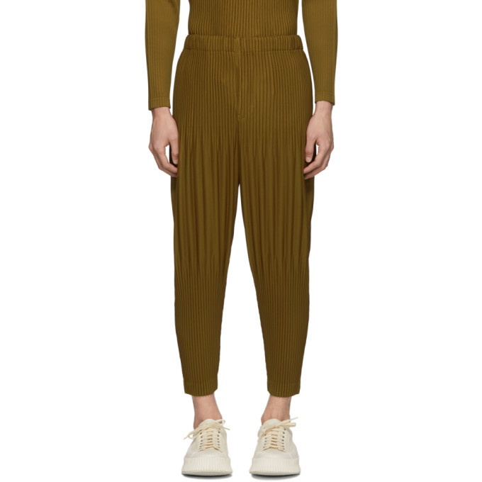 Photo: Homme Plisse Issey Miyake Tan Cropped Wide Pleat Trousers