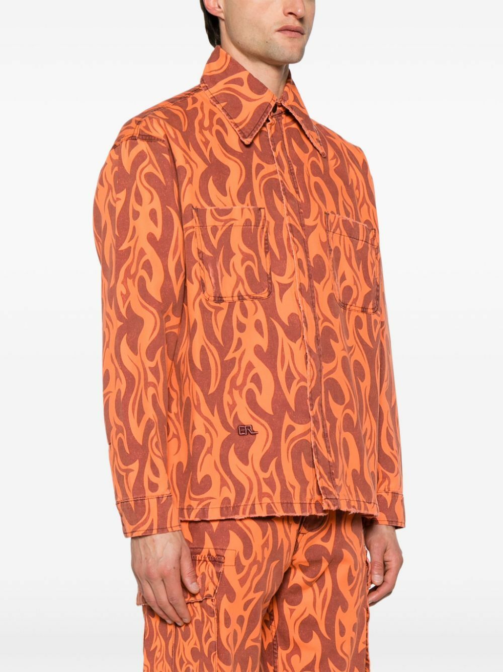 ERL Orange Fire-Print Shirt Jacket
