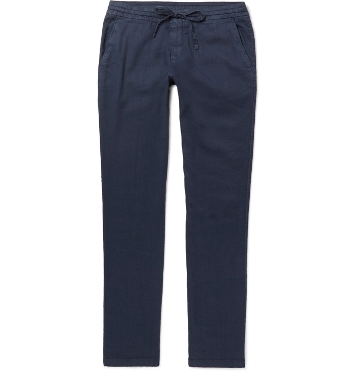 Photo: Loro Piana - Slim-Fit Stretch Linen and Cotton-Blend Drawstring Trousers - Blue