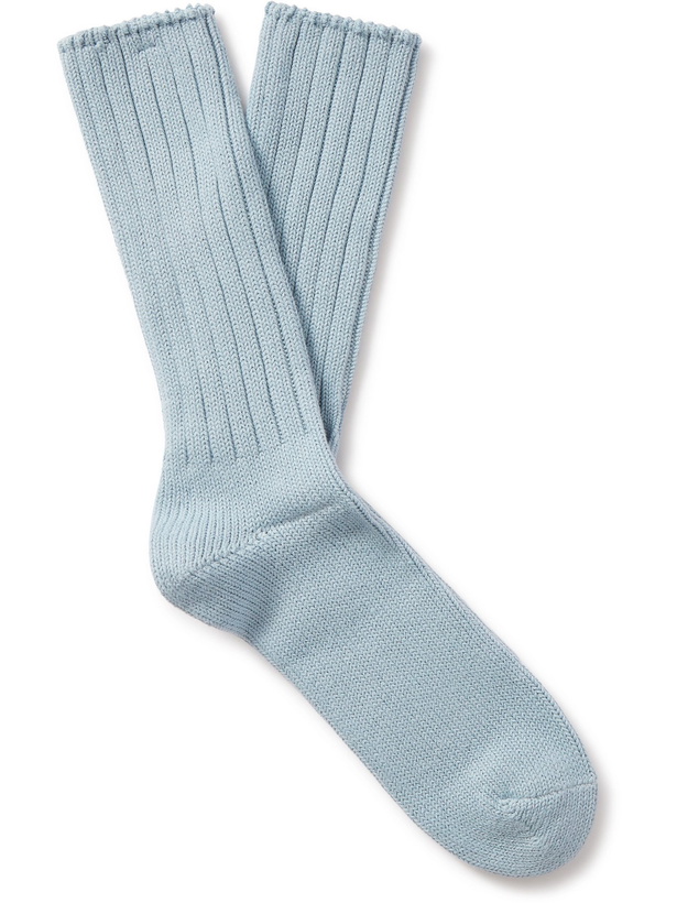 Photo: Anonymous Ism - Ribbed Cotton-Blend Socks - Blue