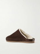 Mulo - Shearling-Lined Suede Slippers - Brown