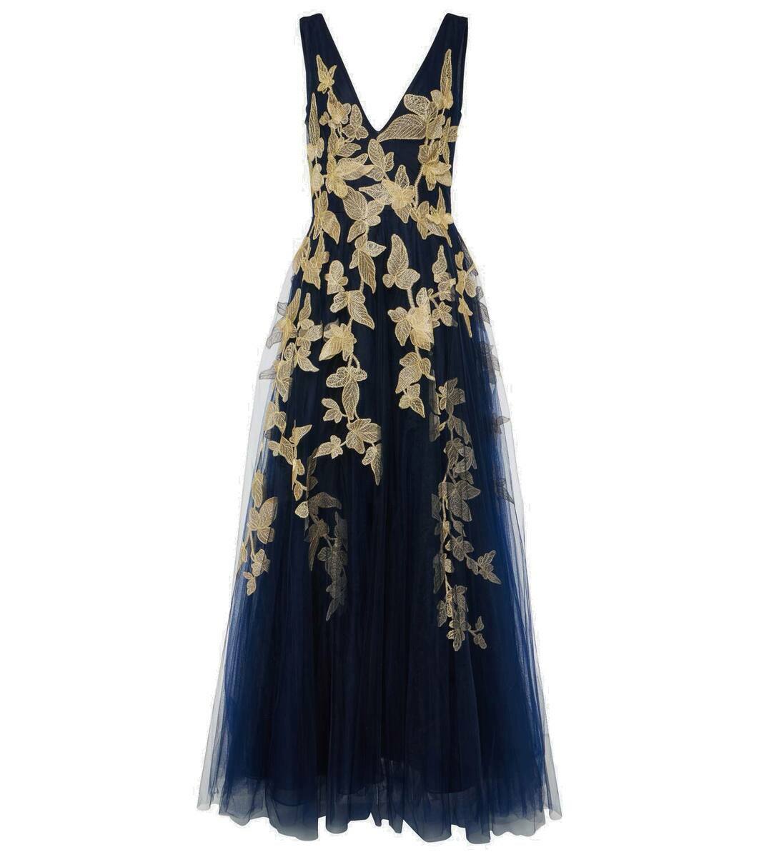 Costarellos Dante lace-trimmed silk georgette gown Costarellos