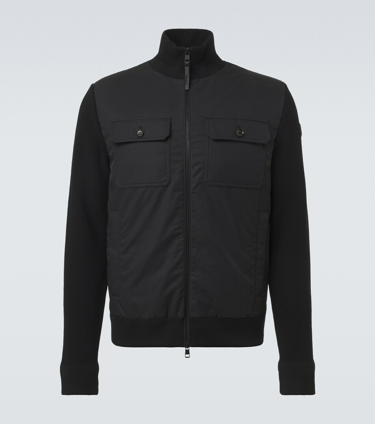 Moncler Virgin wool and suede zip-up down cardigan