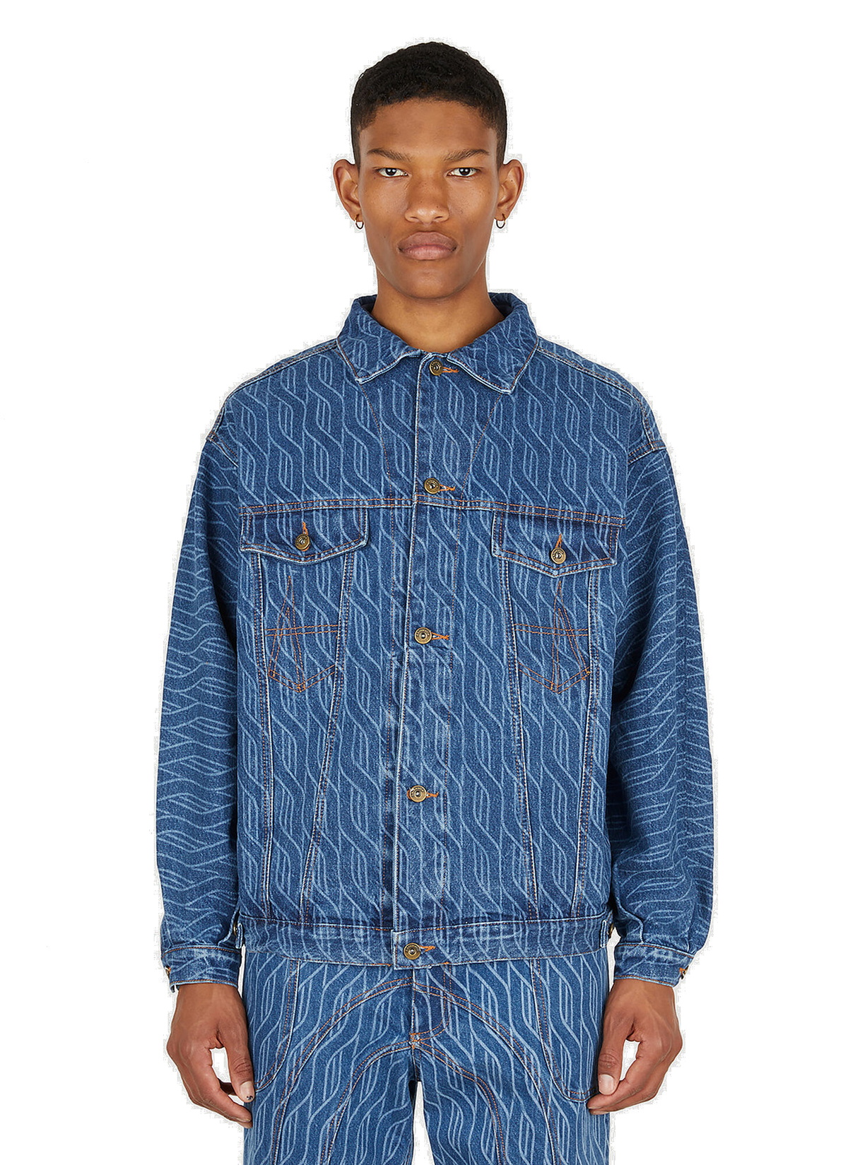 Ahluwalia Men's Stanly Blue Signature Laser Print Denim Jacket