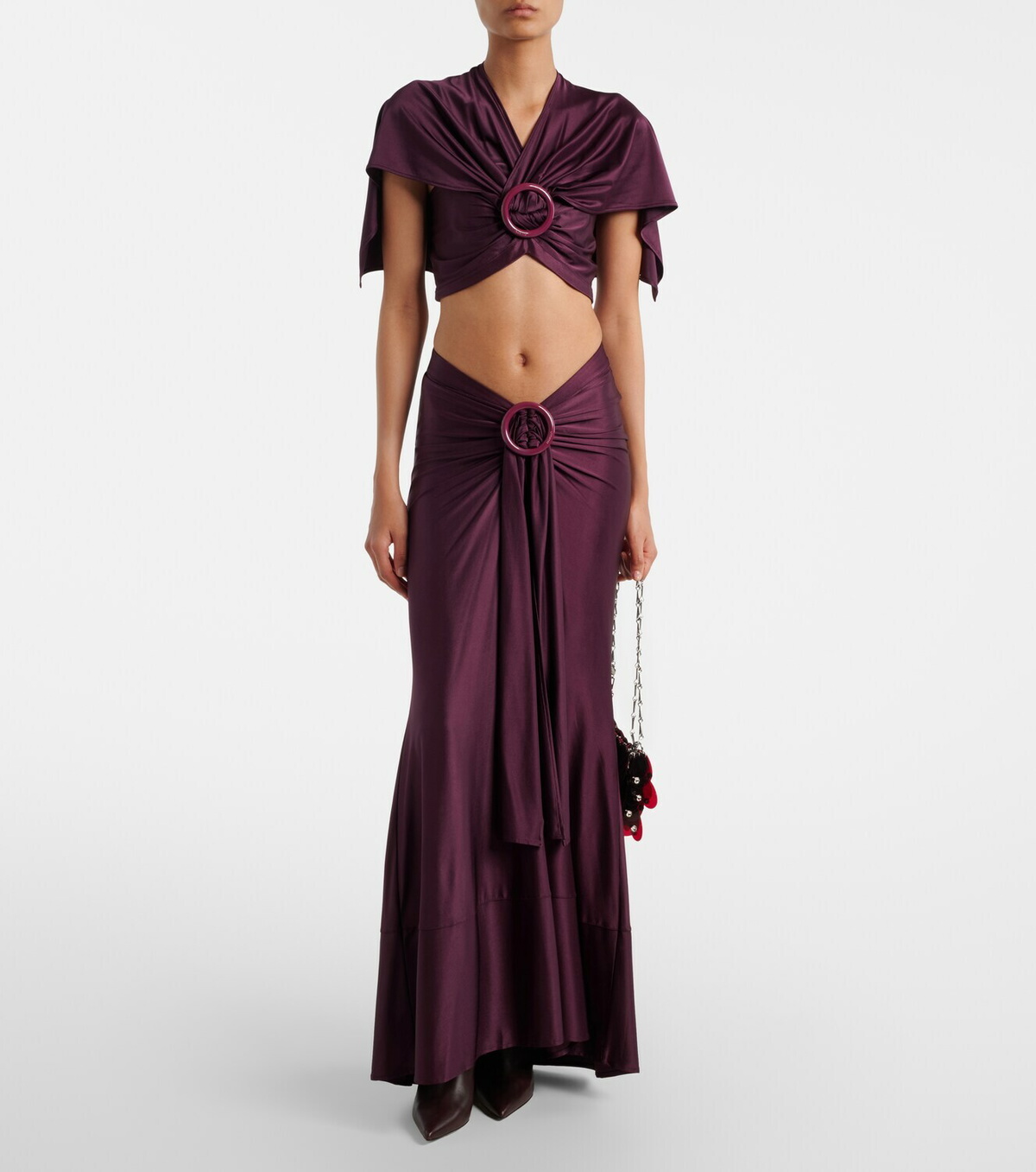 Rabanne Gathered caped satin crop top