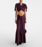 Rabanne Gathered caped satin crop top