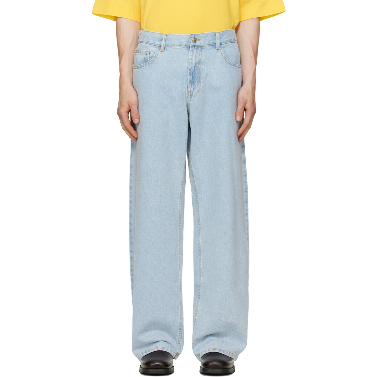 Palm Angels Blue Curved Logo Loose Jeans