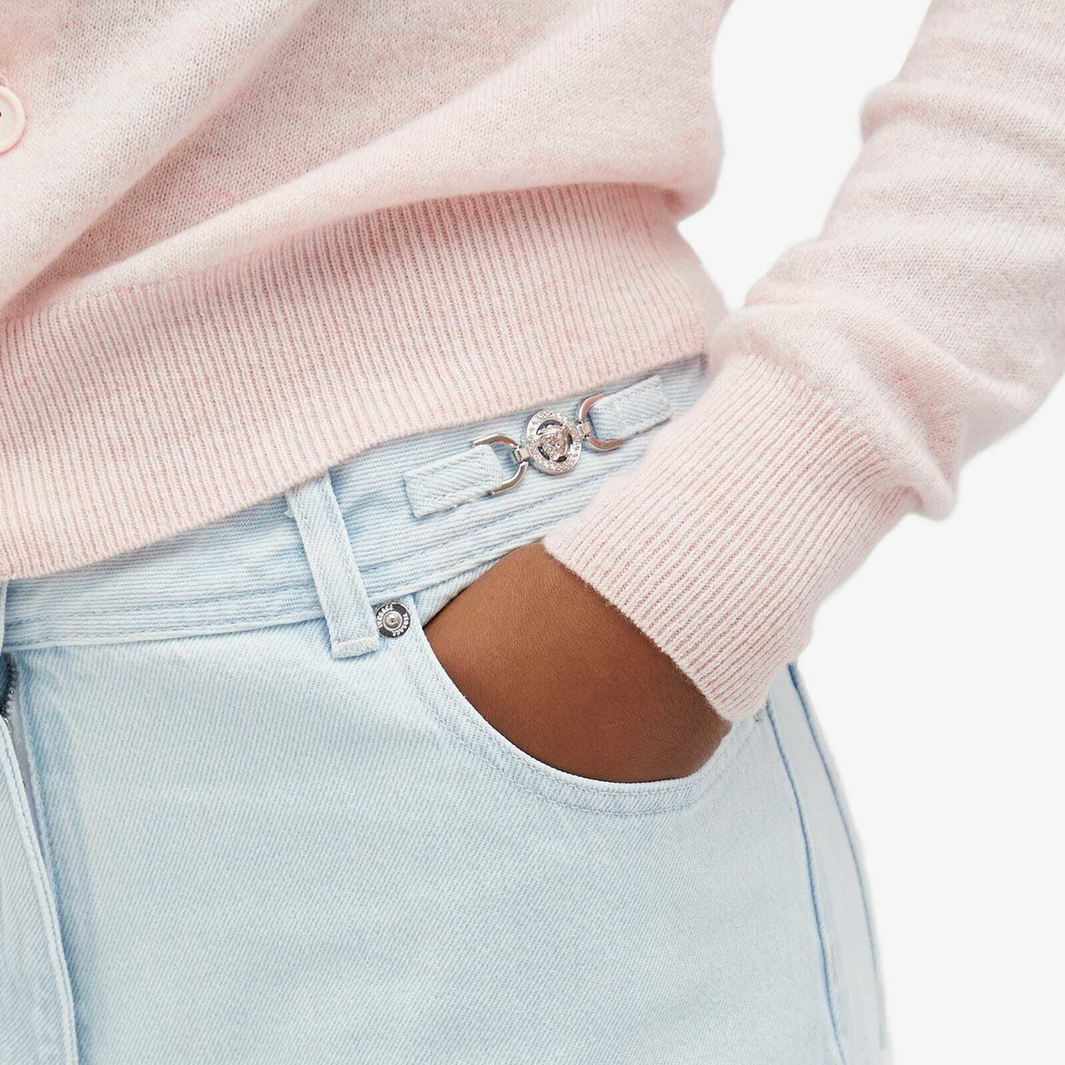 Versace Women's Denim Cargo Pants in Light Blue Ice Versace