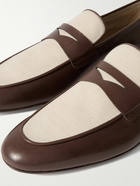 Tod's - Canvas-Trimmed Leather Penny Loafers - Brown